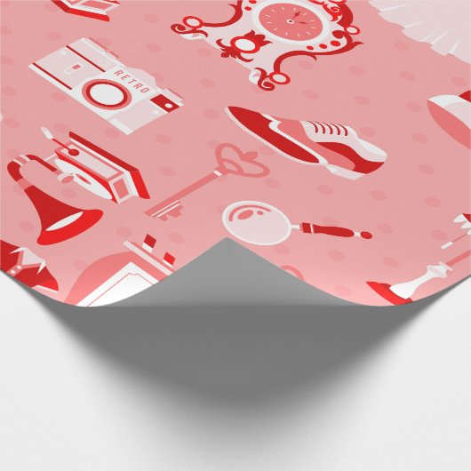 Roze rode flapper antiek nostalgie ouderwets cadeaupapier (Hoek)