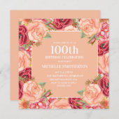 Roze Rode Floral 100e verjaardag van de Vrouwendag Kaart (Voorkant / Achterkant)
