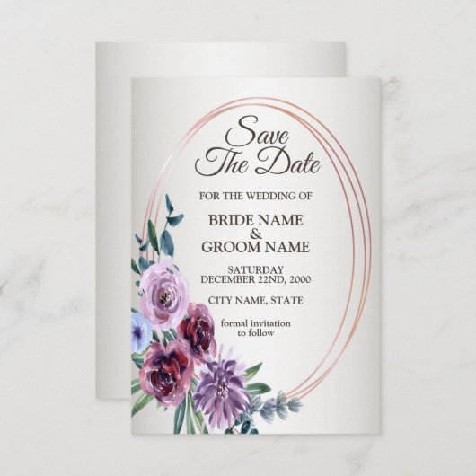Roze rode Floral Geometrische Waterverf Weddenscha Save The Date (Voorkant / Achterkant)