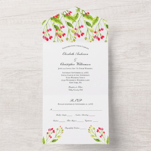 Roze rode Floral in één uitnodiging (Binnen)