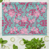 Roze rode Floral op Blauwgroen handdoek (Gevouwen)