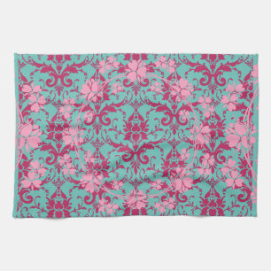 Roze rode Floral op Blauwgroen handdoek