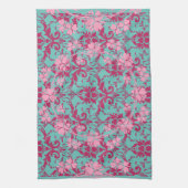 Roze rode Floral op Blauwgroen handdoek (Verticaal)