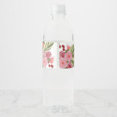 Roze rode Florals Happy Birthday Waterfles Etiket (Achterkant)