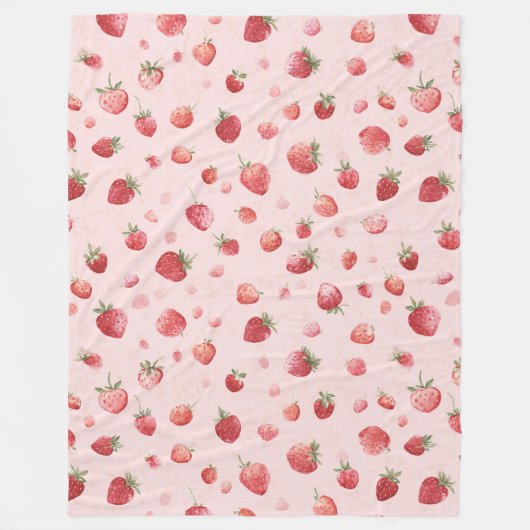 Roze Rode Fruit Aardbeien Fleece Deken (Voorkant)