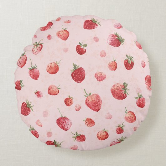 Roze Rode Fruit Aardbeien Rond Kussen (Voorkant)