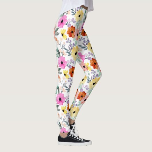 Roze, rode, gele bloemen, dames leggings (Rechts)