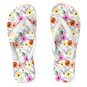 Roze, rode, gele bloemen, dames teenslippers (Voetbed)