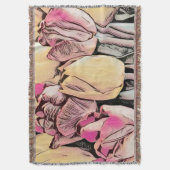 Roze, rode, gele Tulpen, retrotekening Deken (Voorkant Verticaal)