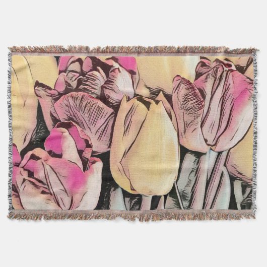 Roze, rode, gele Tulpen, retrotekening Deken (Voorkant)