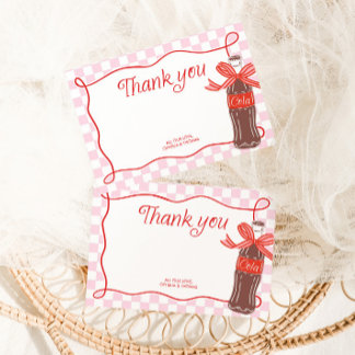 Roze & Rode Geruite Retro Meisjes Baby Shower Bedankkaart