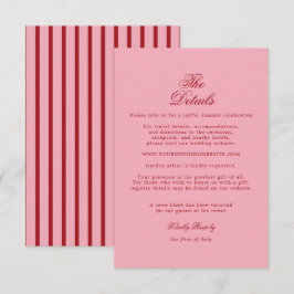 Roze Rode Gestreepte Retro Huwelijksdetails Kaart