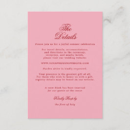 Roze Rode Gestreepte Retro Huwelijksdetails Kaart