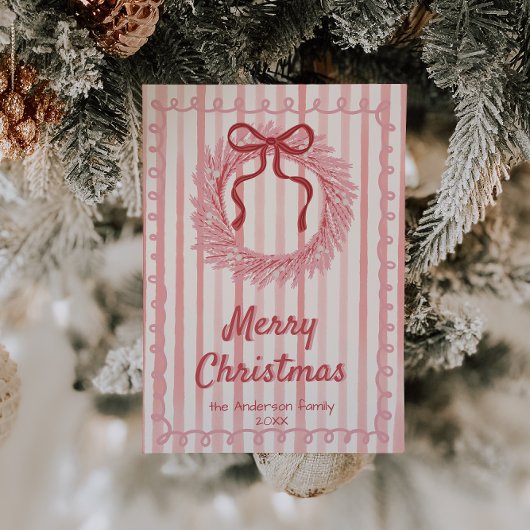 Roze rode getrokken krans boog Kerstmis niet-foto Feestdagenkaart