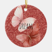 Roze Rode Glitter Vlinders Kerstmis Keramisch Ornament (Voorkant)