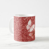 Roze Rode Glitter Vlinders Koffiemok (Voorkant links)