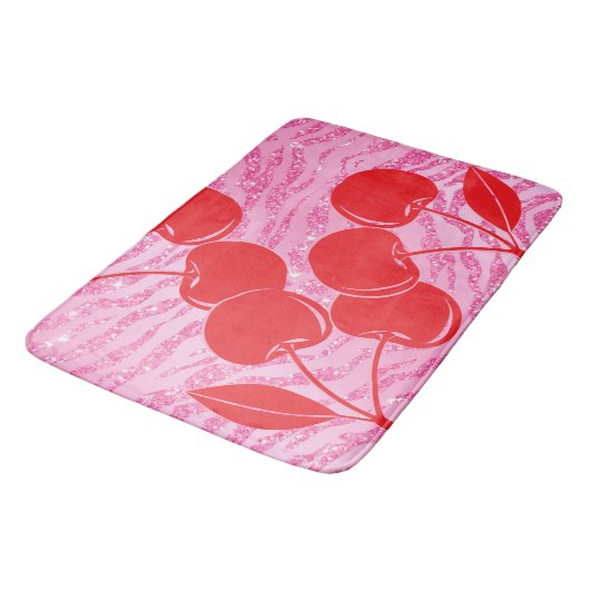 Roze Rode Glitter Zebra Kersen Badmat (Gekanteld)