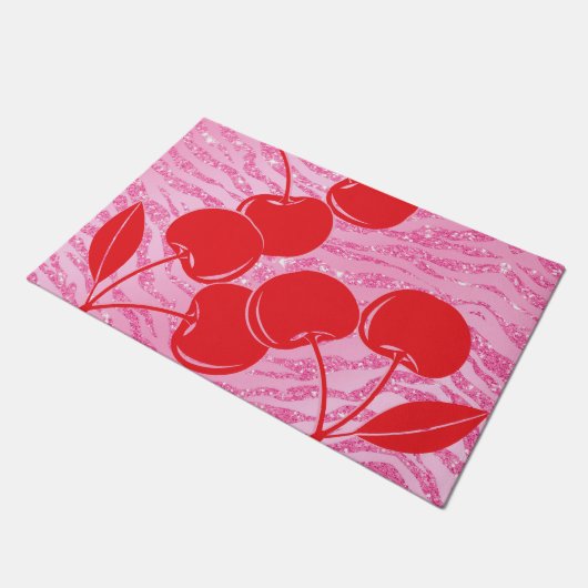 Roze Rode Glitter Zebra Kersen Deurmat (Schuin)