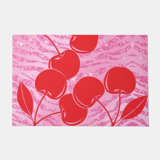 Roze Rode Glitter Zebra Kersen Deurmat (Voorkant)