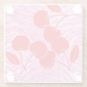 Roze Rode Glitter Zebra Kersen Glazen Onderzetter (Achterkant)