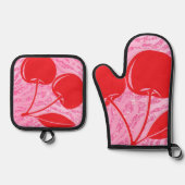 Roze Rode Glitter Zebra Kersen Ovenwant & Pannenlap Set (Voorkant)