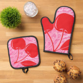 Roze Rode Glitter Zebra Kersen Ovenwant & Pannenlap Set (Top down)