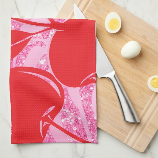 Roze Rode Glitter Zebra Kersen Theedoek (Quarter Fold)