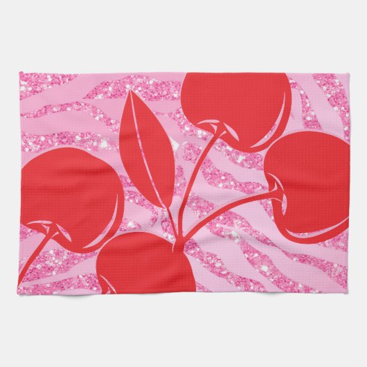Roze Rode Glitter Zebra Kersen Theedoek (Horizontaal)