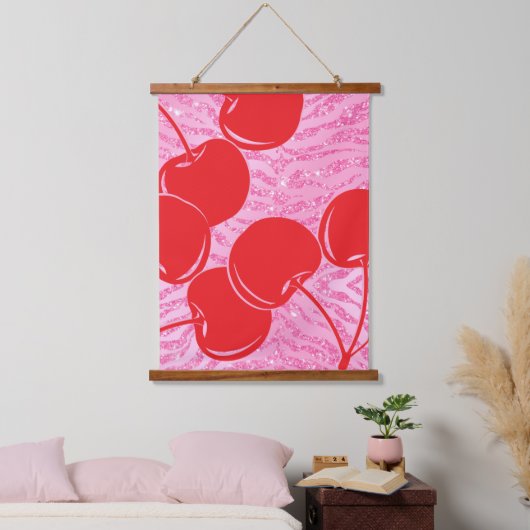 Roze Rode Glitter Zebro Kersen Hangend Wandkleed (Slaapkamer)