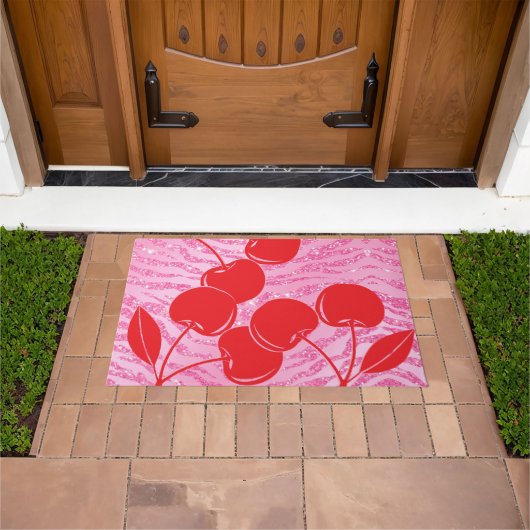 Roze Rode Glitter Zebroer Pruimen Deurmat (Buiten)
