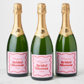 Roze Rode Golfachtige Rand Bruidsdouche Sparkling Wijnetiket (Flessen)