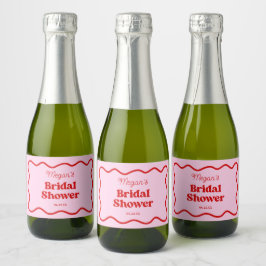 Roze Rode Golfachtige Rand Bruidsdouche Sparkling Wijnetiket