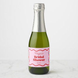 Roze Rode Golfachtige Rand Bruidsdouche Sparkling Wijnetiket