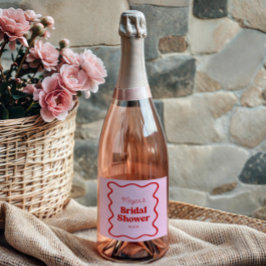 Roze Rode Golfachtige Rand Bruidsdouche Sparkling Wijnetiket
