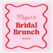 Roze Rode Golfachtige Rand Bruidsfeest Brunch Vierkante Sticker (Voorkant)
