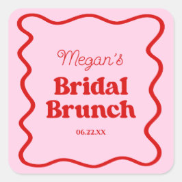 Roze Rode Golfachtige Rand Bruidsfeest Brunch Vierkante Sticker