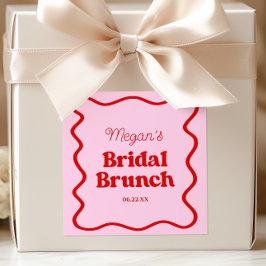 Roze Rode Golfachtige Rand Bruidsfeest Brunch Vierkante Sticker