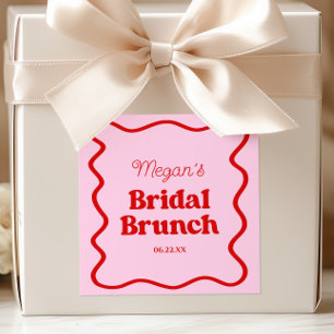 Roze Rode Golfachtige Rand Bruidsfeest Brunch Vierkante Sticker