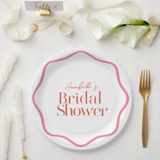 Roze & Rode Golfkader Trendy Bruiloft Feest Papieren Bordje (Huwelijk)