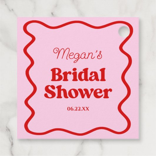 Roze Rode Golflijn Bruiloftsdouche Bedankjes Labels (Achterkant)