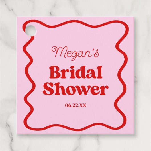 Roze Rode Golflijn Bruiloftsdouche Bedankjes Labels (Voorkant)