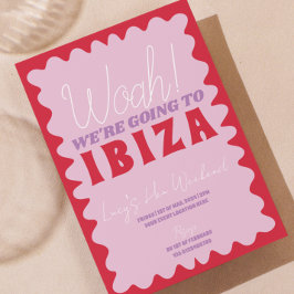 Roze Rode Golvende Ibiza Hen Weekend Party Uitnodi Kaart
