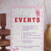 Roze Rode Golvende Ibiza Hen Weekend Party Uitnodi Kaart