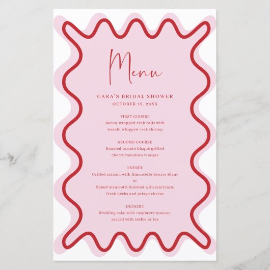 Roze Rode golvende rand menukaart (Voorkant)