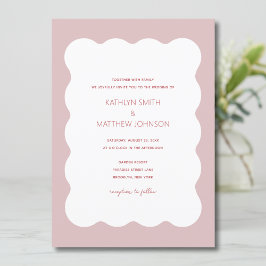 Roze Rode golvende rand moderne retro bruiloft Kaart