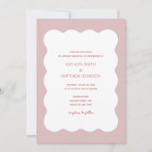 Roze Rode golvende rand moderne retro bruiloft Kaart (Voorkant)