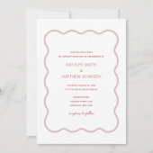 Roze Rode golvende rand moderne retro bruiloft Kaart (Voorkant)