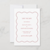 Roze Rode golvende rand moderne retro bruiloft Save The Date (Voorkant)