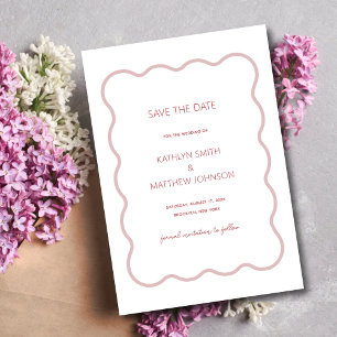 Roze Rode golvende rand moderne retro bruiloft Save The Date