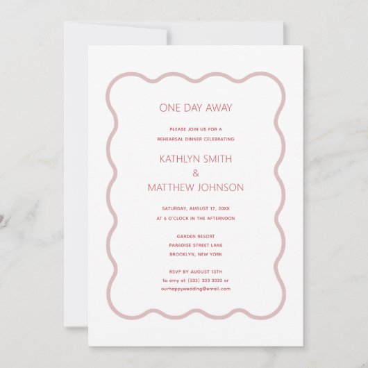 Roze Rode golvende rand moderne retro op een dag a Kaart (Voorkant)